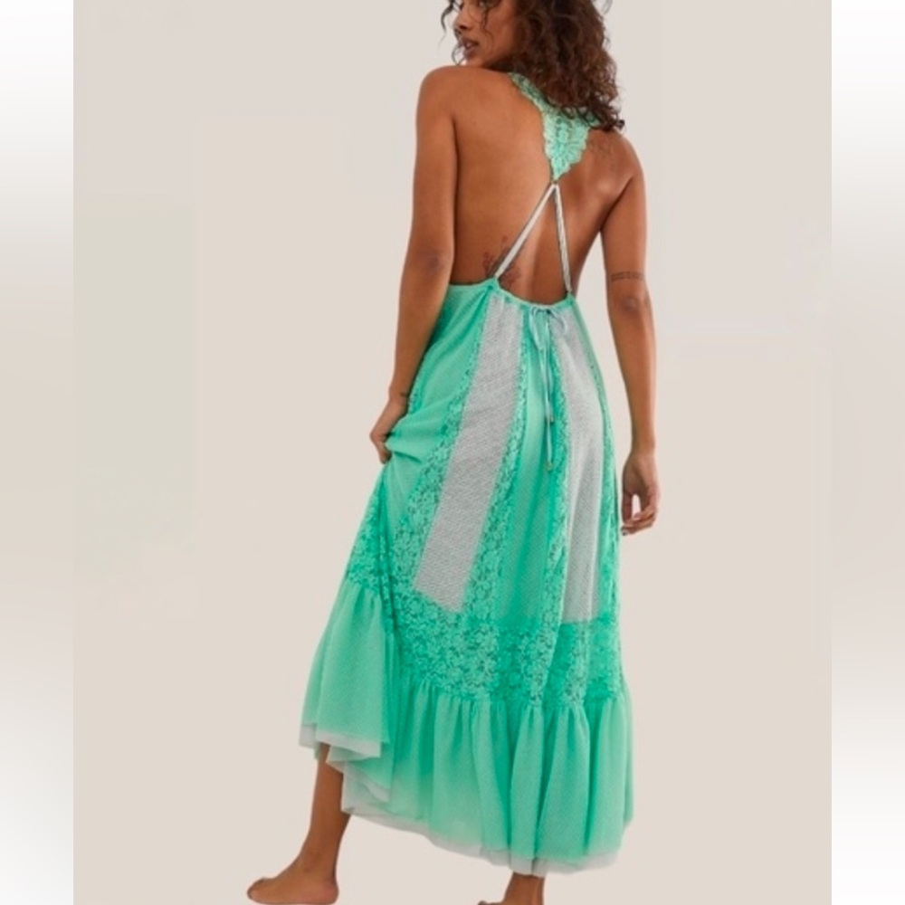 We Are Hah Green Lace-Back Maxi Dress Sz S/XS - Picture 2 of 3